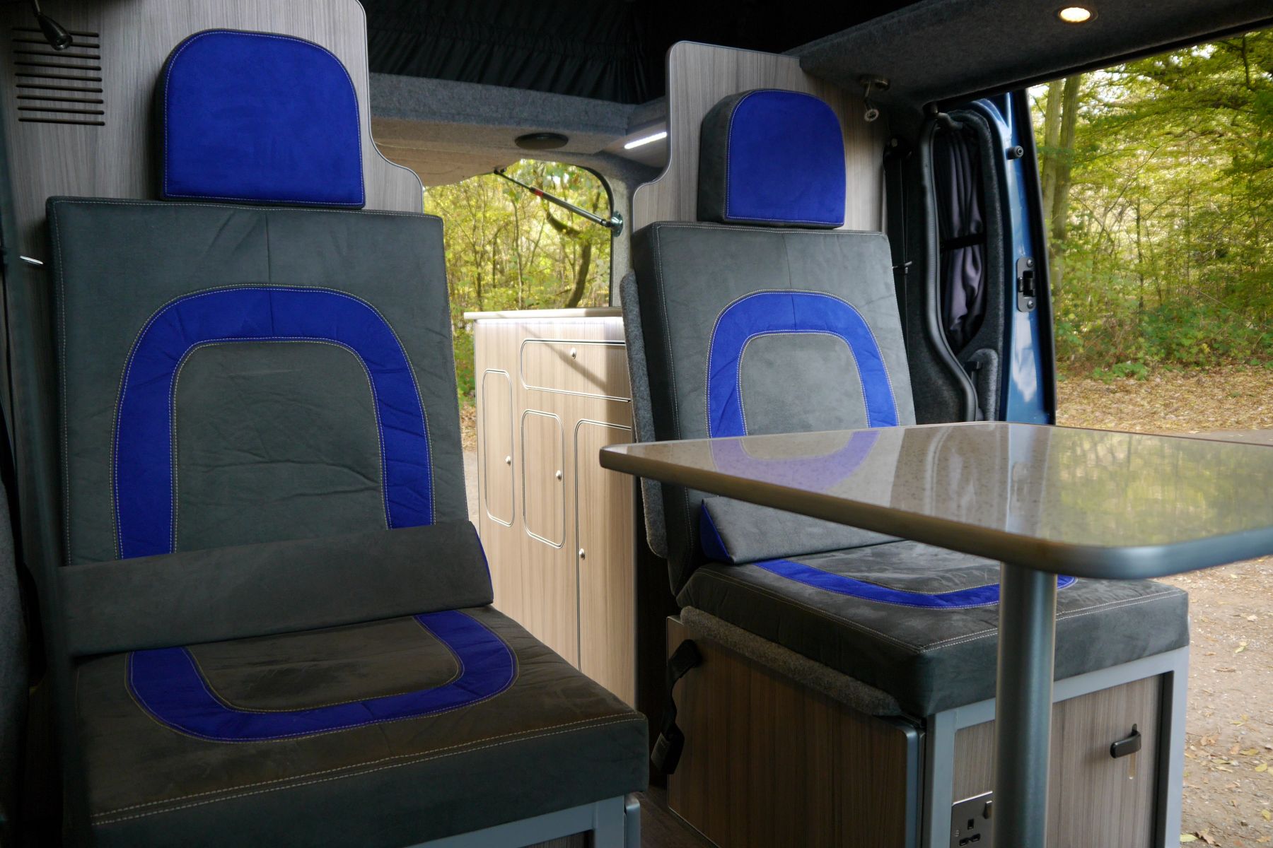 Blue Paradise Sussex Campervans for sale Rear seats Boyriven fabric.JPG