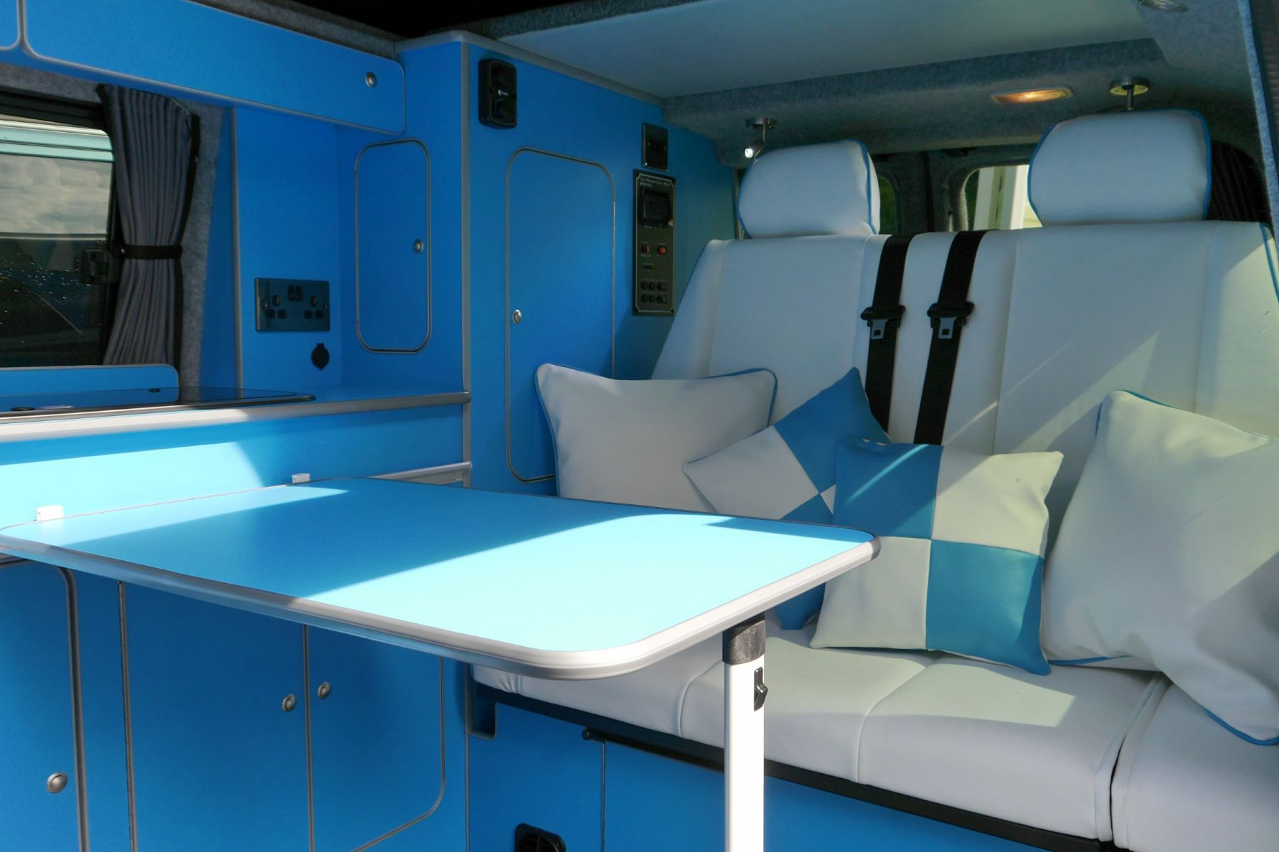VW Caledonia blue and white interior - Sussex Campervans.JPG