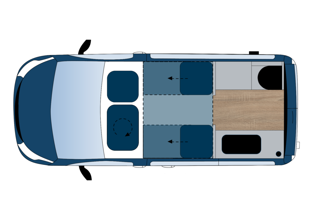 Layout of Paradise Deluxe VX-e with double front swivel seat option