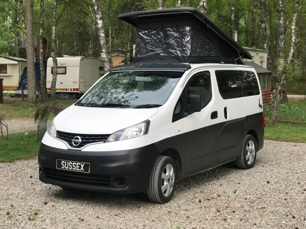 black and white campervan