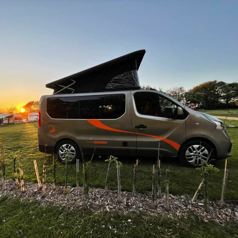 Grey campervan at Stoats Farm