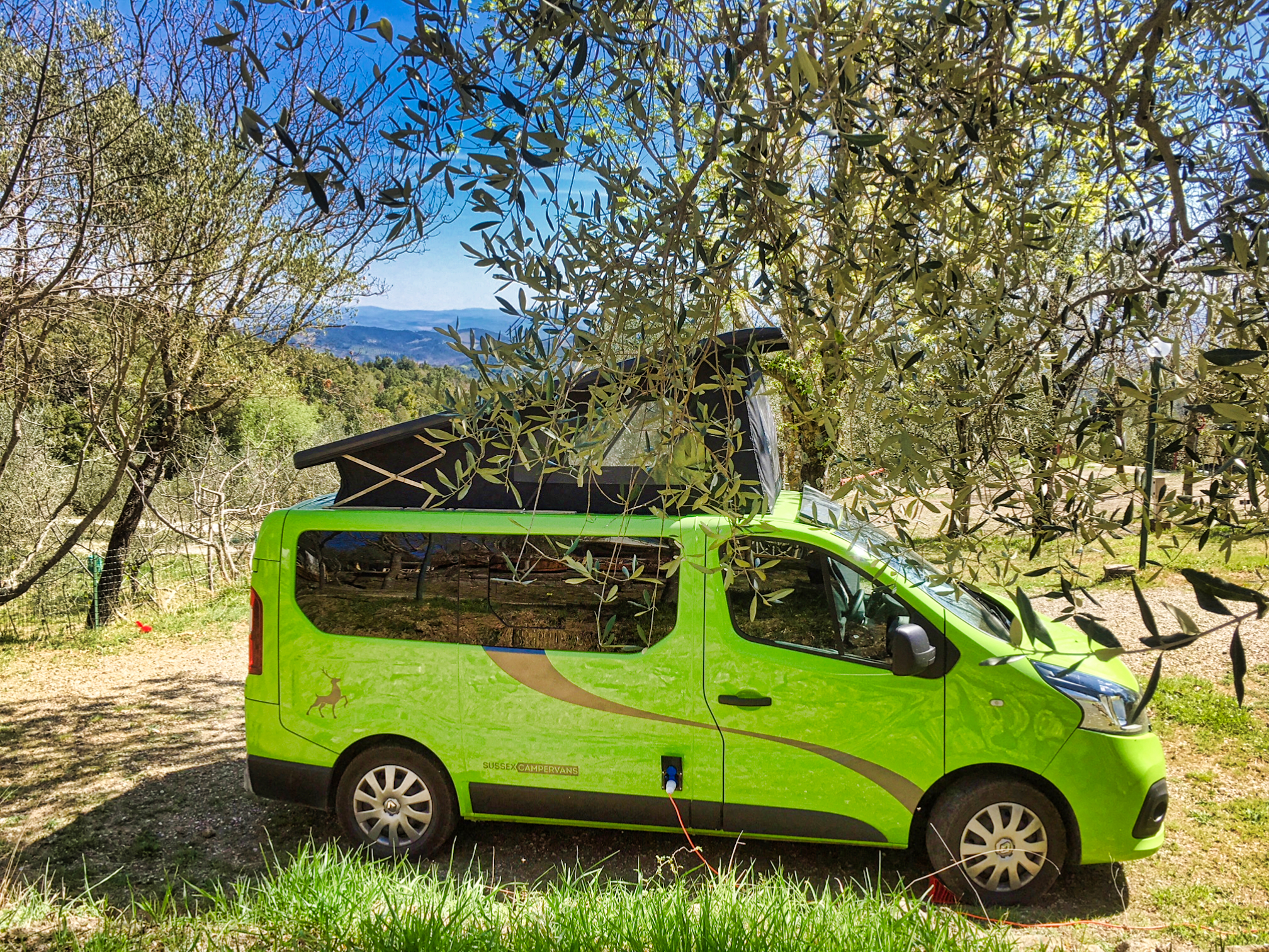 Sussex Campervans Paradise campervan Sue & Rick in olive grove