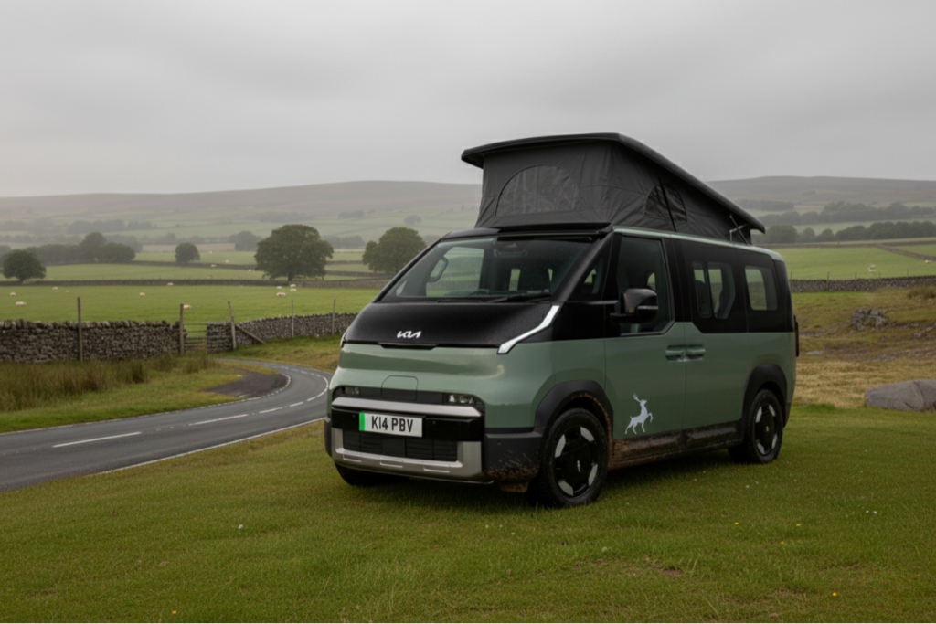 Kia PV5 Electric Camper Van in a field