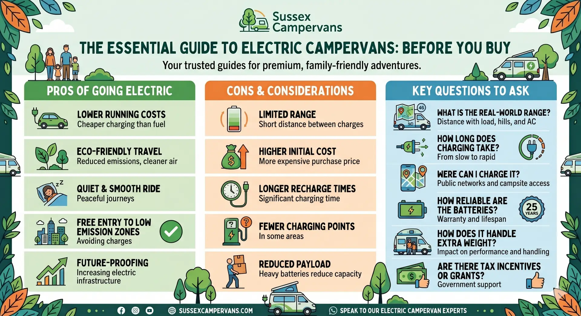 infographic comparing pros and cons for buying electric campervan
