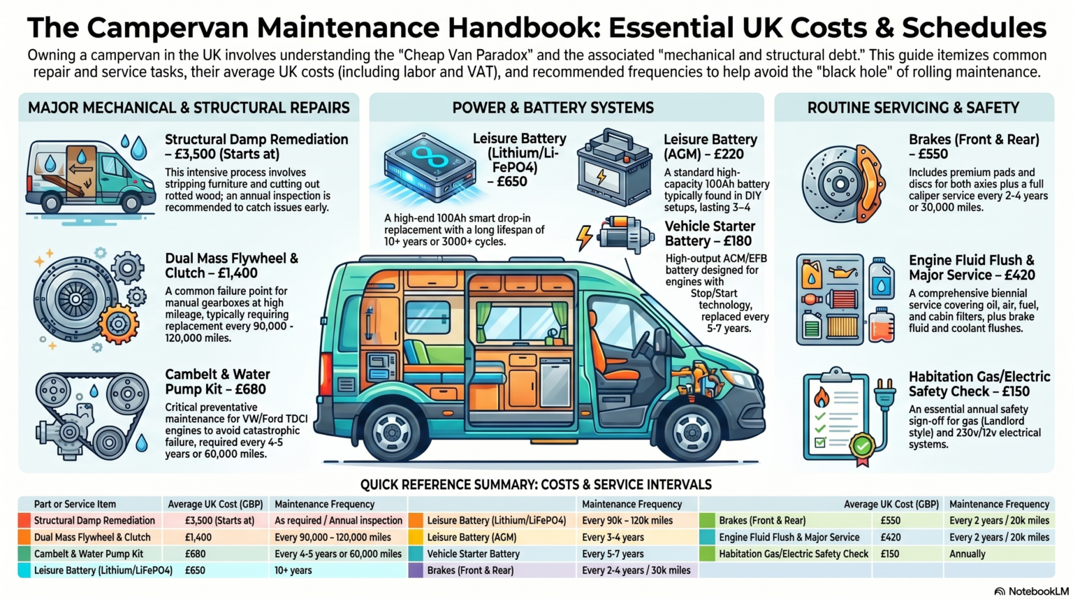 an infographic guide to the costs of maintaining a campervan